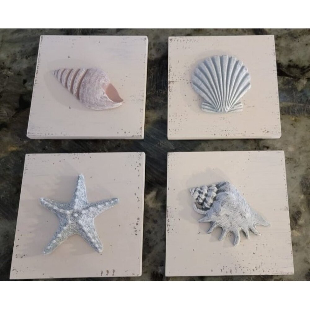 New Beach Decor Seashell Wall Art - (Set of 4) Textured 3D Shells - Picture 2 of 2